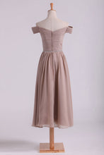 Load image into Gallery viewer, 2022 Off The Shoulder Bridesmaid Dresses A-Line Tea Length Chiffon