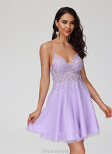 Load image into Gallery viewer, A-Line Homecoming Homecoming Dresses Tulle Henrietta Dress V-neck Lace Beading Short/Mini With