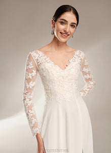 A-Line V-neck Maleah Wedding Wedding Dresses Chiffon Dress Floor-Length Lace