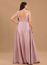Load image into Gallery viewer, V-neck Straps&amp;Sleeves Neckline Fabric Satin Floor-Length Silhouette A-Line Length Hedda Floor Length Sleeveless Bridesmaid Dresses