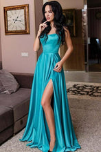 Load image into Gallery viewer, Simple Front Split Long A-Line Cheap Prom Dresses Evening Dresses