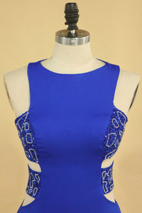 2024 Plus Size New Arrival Scoop Prom Dresses Dark Royal Blue Mermaid Spandex With Beading Sweep Train