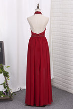 Load image into Gallery viewer, 2024 Prom Dresses Sheath Halter Lace &amp; Chiffon Sweep Train Detachable