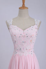 Load image into Gallery viewer, 2024 V-Neck A-Line/Princess Prom Dress Tulle&amp;Chiffon With Beads And Applique