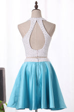 Load image into Gallery viewer, 2024 Two-Piece Homecoming Dresses Halter A Line Short/Mini Satin With Beads