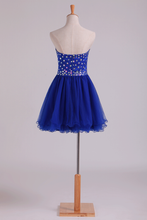 Load image into Gallery viewer, 2022 New Arrival Dark Royal Blue A Line Sweetheart Homecoming Dresses Tulle Short With Beads