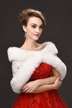 Load image into Gallery viewer, Graceful White Faux Fur Wedding Wrap With Rhinestones