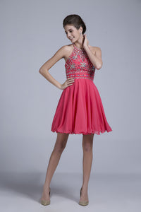 2022 Halter A Line Sexy And Cute Homecoming Dress Short/Mini Chiffon&Tulle Beaded