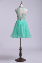 Load image into Gallery viewer, 2024 High Neck Homecoming Dresses A-Line Short Beaded Bodice Tulle