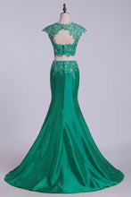 Load image into Gallery viewer, 2024 Two Pieces Bateau Prom Dresses Mermaid Sweep Train With Beading &amp; Applique