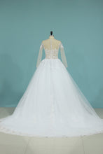 Load image into Gallery viewer, 2024 New A Line Scoop Long Sleeves Wedding Dress Tulle With Applique