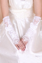 Load image into Gallery viewer, 2024 Beautiful Elastic Satin And Lace Elbow Length Bridal Gloves #ST0102