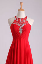 Load image into Gallery viewer, 2022 Scoop A-Line/Princess Prom Dresses With Beads And Ruffles Chiffon