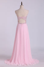 Load image into Gallery viewer, 2022 Sexy Open Back Prom Dress Sweetheart A Line Floor Length Chiffon With Beads