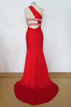 Load image into Gallery viewer, Elegant Prom Dresses 2022 Red Sheath/Column One Shoulder Chiffon Sweep/Brush Train