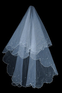 Two Tiers Beaded Veils Finished Edge V046