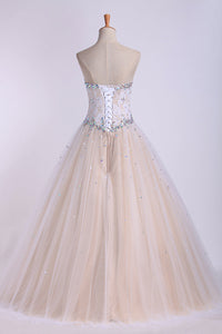 2024 Quinceanera Dresses Sweetheart Beaded Neckline And Waistline Ball Gown Floor-Length Tulle&Lace