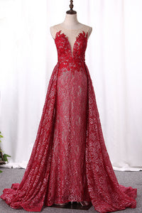 2024 Prom Dresses Mermaid Scoop Lace With Applique Detachable