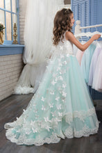 Load image into Gallery viewer, 2024 A Line Tulle With Applique Flower Girl Dresses Scoop Sweep Train