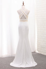 Load image into Gallery viewer, 2022 Spandex Halter Mermaid Prom Dresses With Beading Sweep Train