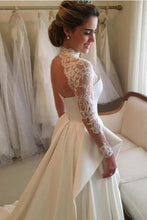 Load image into Gallery viewer, 2024 High Neck Open Back Long Sleeves Wedding Dresses A Line Satin