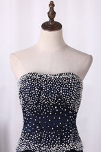 Load image into Gallery viewer, 2022 Mermaid Sweetheart Prom Dresses Tulle With Beads And Rhinestones Sweep Train