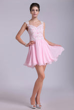Load image into Gallery viewer, 2022 Straps A-Line/Princess Homecoming Dresses Chiffon With Applique
