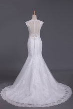 Load image into Gallery viewer, 2024 V Neck Wedding Dresses Mermaid/Trumpet Court Train Tulle