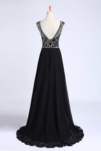Load image into Gallery viewer, 2024 Prom Dresses A-Line Scoop Dark Navy Blue Long Chiffon Chic Dresses