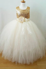 Load image into Gallery viewer, 2024 Flower Girl Dresses A Line Scoop Tulle &amp; Sequin With Sash
