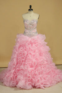 2024 Sweetheart With Beads And Applique Quinceanera Dresses Organza Court Train Detachable