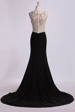 Load image into Gallery viewer, 2024 Bateau Prom Dresses Sheath/Column Spandex With Beads Sweep Train