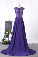 Load image into Gallery viewer, 2022 Scoop Prom Dresses A Line Chiffon With Ruffles And Applique