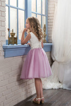 Load image into Gallery viewer, 2024 Bicolor Scoop Tulle &amp; Lace A Line Knee Length Flower Girl Dresses