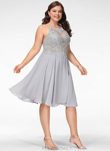 Scoop A-Line With Lace Riley Prom Dresses Knee-Length Chiffon Sequins