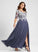 A-Line Chiffon Juliana V-neck Prom Dresses Floor-Length Lace