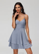Load image into Gallery viewer, A-Line Danika Homecoming Dresses Dress V-neck With Sequins Homecoming Jersey Short/Mini