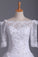 2024 Mid-Length Sleeves Boat Neck Wedding Dresses A Line Tulle With Applique And Beads