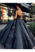 Load image into Gallery viewer, Ball Gown Spaghetti Straps Navy Blue Vintage Cheap Long Prom Quinceanera Dresses