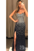 Load image into Gallery viewer, Sexy Mermaid Sweet Heart Neck Black Chiffon Evening Dress Sparkly Long Prom Dress