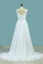 Load image into Gallery viewer, 2022 Wedding Dresses A Line Chiffon Off The Shoulder With Applique And Slit