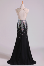 Load image into Gallery viewer, 2022 V Neck Prom Dresses Mermaid Chiffon&amp;Tulle Sweep Train With Beading Backless