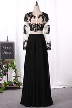 Load image into Gallery viewer, 2024 Two-Piece Scoop Long Sleeves Prom Dresses A Line Chiffon With Applique