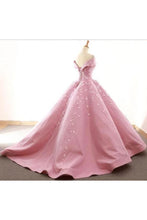 Load image into Gallery viewer, Ball Gown Off The Shoulder Satin Prom Dress With Appliques, Long Quinceanera Dress