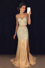 Load image into Gallery viewer, 2024 Two-Piece Sweetheart Prom Dresses Mermaid Tulle With Beads And Slit
