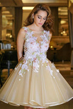 Load image into Gallery viewer, 2024 Open Back Homecoming Dresses A Line Scoop With Applique