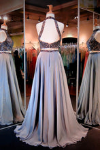Load image into Gallery viewer, 2022 Prom Dresses High Neck Beaded Bodice A Line Chiffon Two Pieces