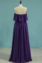 Load image into Gallery viewer, 2022 Chiffon Boat Neck Bridesmaid Dresses A Line Sweep Train