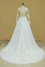 Load image into Gallery viewer, 2024 Hot Wedding Dresses Scoop Long Sleeves With Applique &amp; Sash Tulle