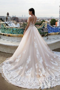 Elegant Mermaid Sleeveless Scoop Appliques Wedding Dress With Court Train